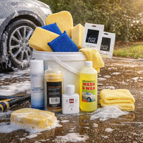 Car Interior Exterior valeting Cleaning Kit Bucket 14pcs Polish Wash Wax Sponges - Green Flag Shop