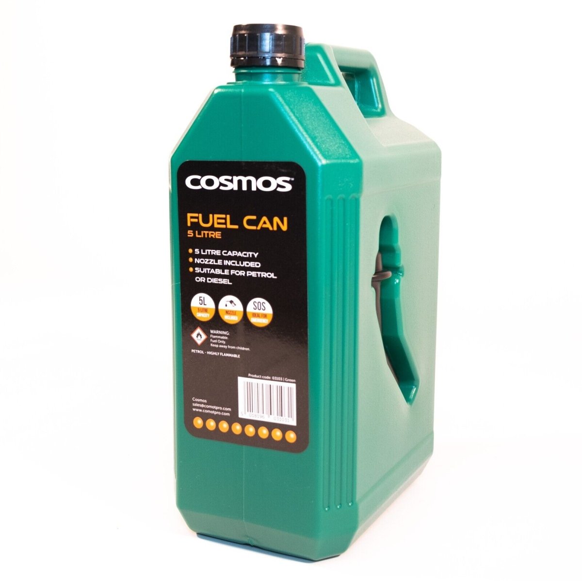 Cosmos 5L Large Plastic Fuel Can with Detachable Nozzle 5 Litre Jerry Can GREEN - Green Flag Shop