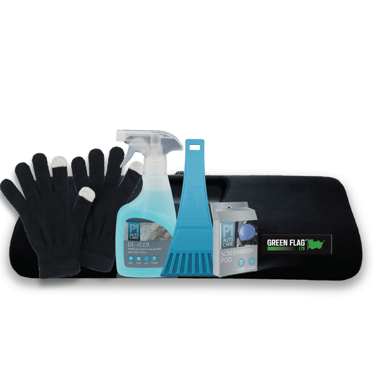 Green Flag Winter Kit - Windscreen De - Icer, Ice Scrapper, Screen wash Pod and Touch Screen Gloves - Green Flag Shop