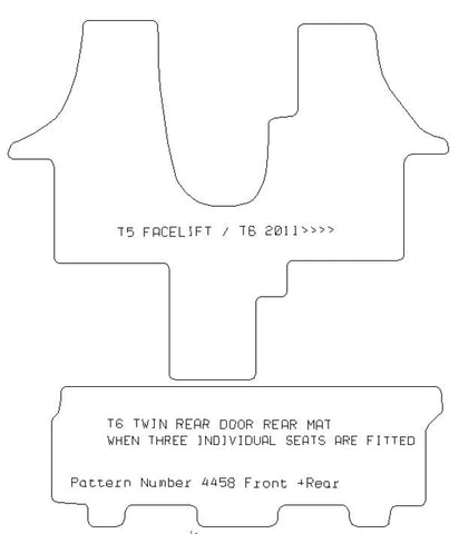 VOLKSWAGEN Vw T5 Facelift /T6 Combi Twin Side Rear Doors Rear Piece When 3 Single Seats - Tailored Car Carpet Car Mats - Green Flag Shop