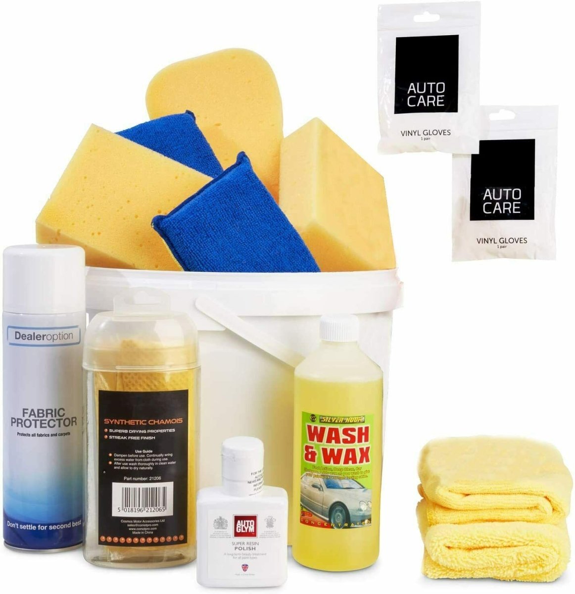 Car Interior Exterior valeting Cleaning Kit Bucket 14pcs Polish Wash Wax Sponges - Green Flag Shop